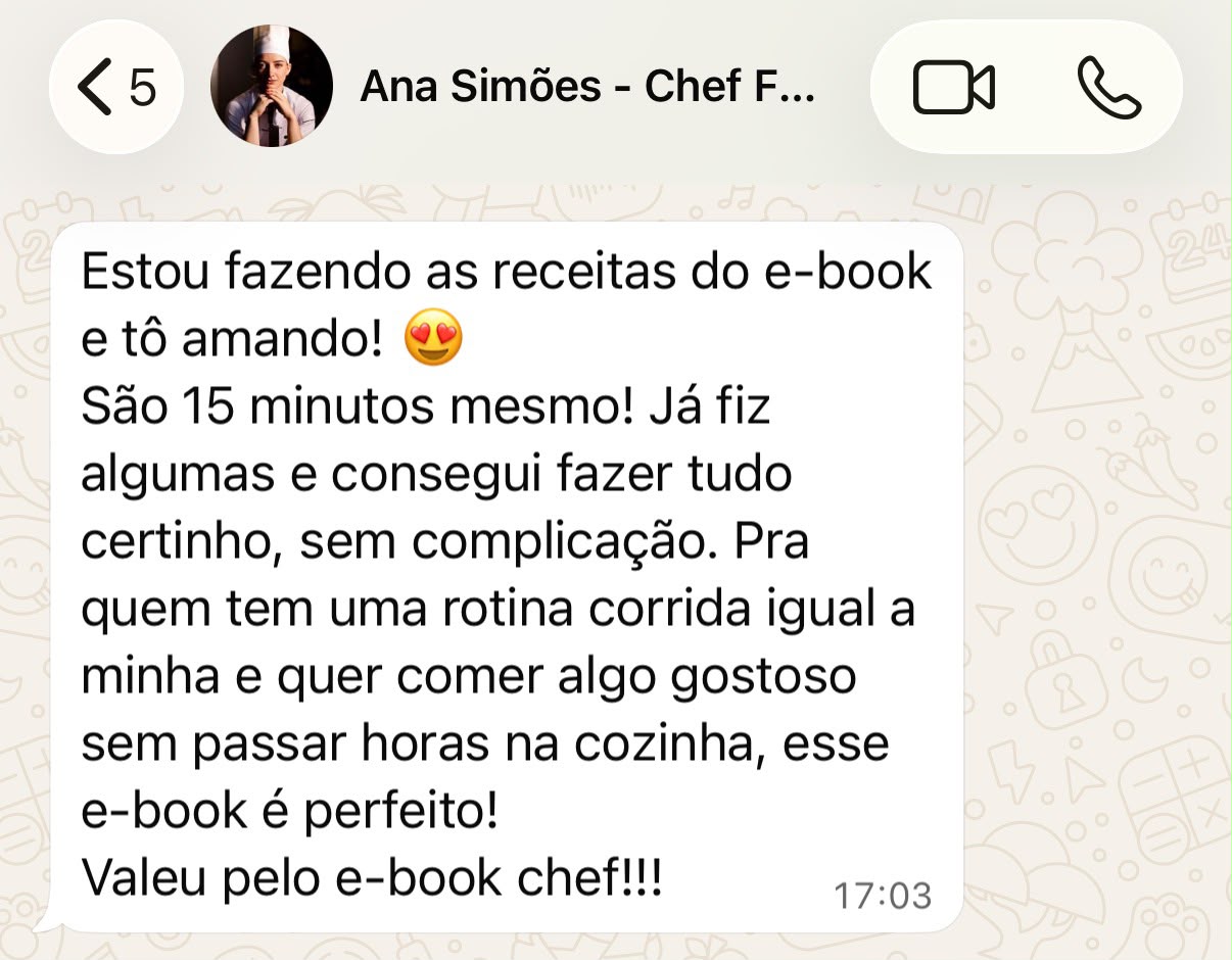 Print original de Ana Simões sobre os 15 minutos e o preparo das receitas.