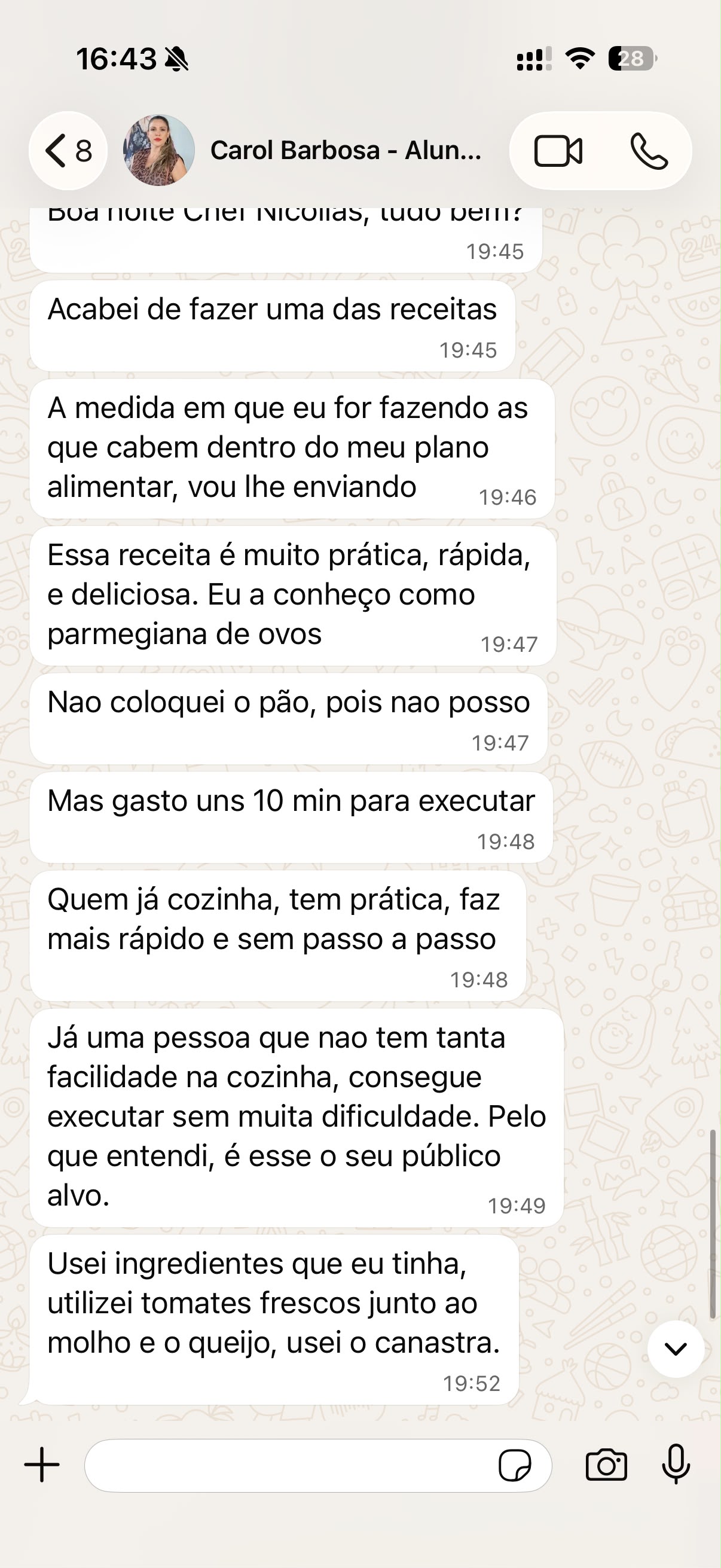 Print original de Carol Barbosa sobre o preparo e as adaptações nos ingredientes.