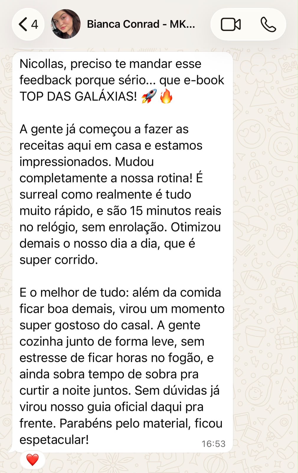 Print original de Bianca sobre receitas rápidas e mais tempo na noite.